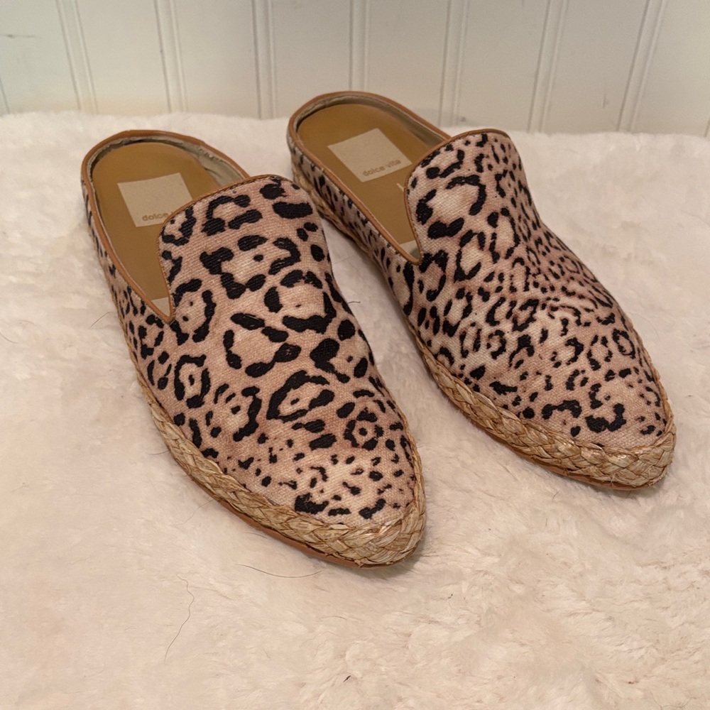 Dolce Vita Otis Leopard Print Canvas Espadrille Mules Size 7